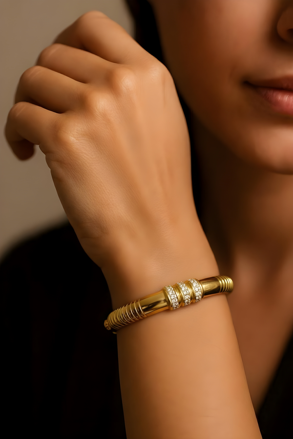 Celestraa Bold Gold-Plated Statement Bracelet with Crystal Accents
