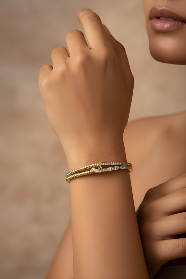 Celestraa Dual-Layer Gold & Diamond-Studded Bracelet for Women
