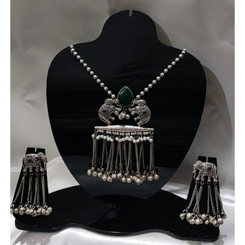 Antique Elephant Sea blue Pendant Set for Traditional Saree Look