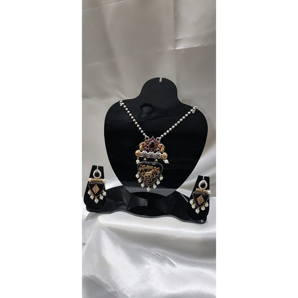 Rajasthani Oxidised Pendant Set with Red Meenakari Work