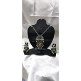 Rajasthani Oxidised Pendant Set with Green Meenakari Work