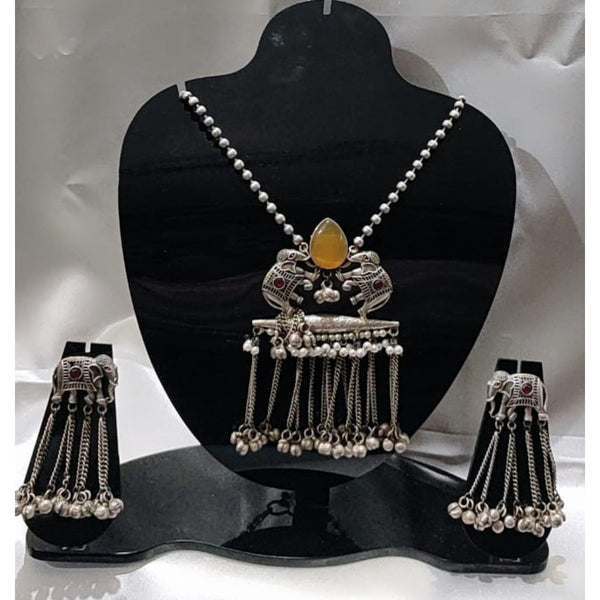 Antique Elephant yellow  Pendant Set for Traditional Saree Look