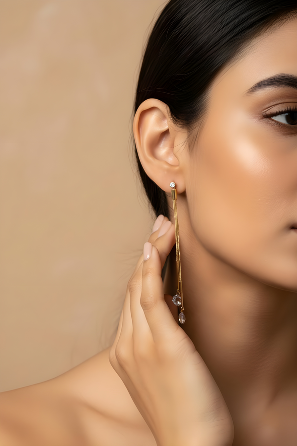 Trendy Oversized Daimod Earrings – Gold Plated Fashion Jewelry